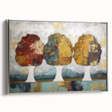 Framed canvas artwork showcasing an abstract floral design in vibrant colors, presented from a silver side view, perfect for modern home decor enhancement.