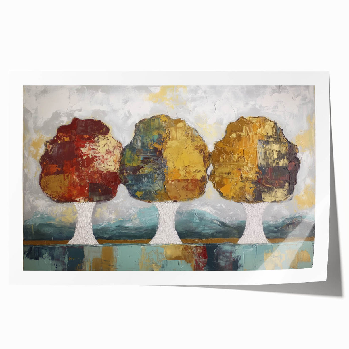 Vibrant abstract floral rolled print showcasing intricate designs in pastel colors, elegantly packaged in a protective cardboard tube for easy display.