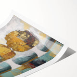 Abstract floral design rolled print showcasing vibrant colors and intricate patterns, elegantly packaged in a protective cardboard tube for easy display. Ideal for enhancing home decor with a touch of modern artistry.