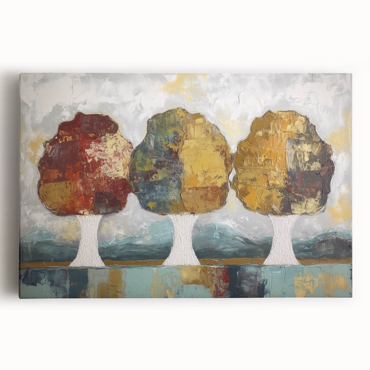 Abstract floral stretched canvas artwork showcasing vibrant blue and pink hues, elegantly displayed in a modern setting, perfect for home decor enhancement.