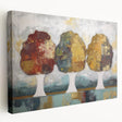Stretched canvas artwork displaying a vibrant abstract floral design with rich colors, side view showcasing depth and texture, perfect for modern decor.
