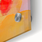 Close-up of abstract minimalist wall art featuring soft blue and gold hues on acrylic glass, highlighting intricate texture and vibrant artistic details.