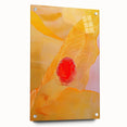 Abstract minimalist wall art design displayed in a side view, showcasing vibrant colors and textures on acrylic glass, secured with decorative pins for an elegant presentation.