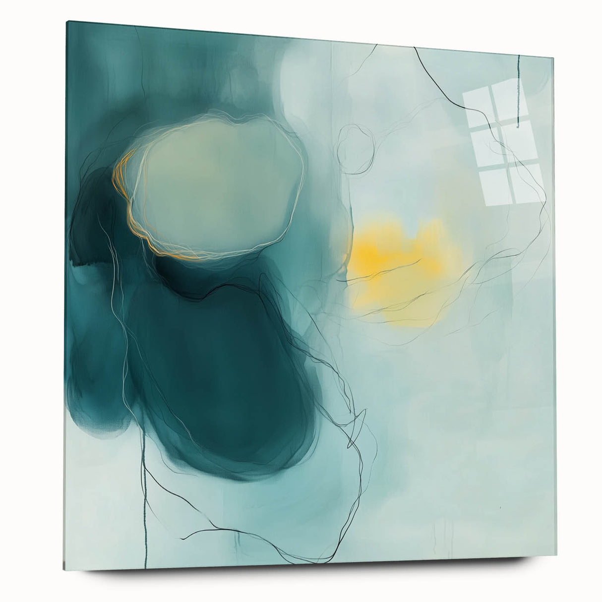 Modern Abstract Wall Art – Teal, Aqua & Yellow Minimalist Canvas
