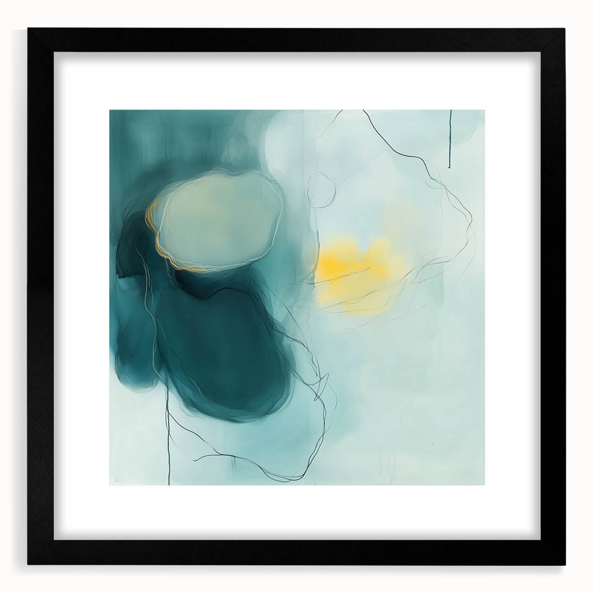 Modern Abstract Wall Art – Teal, Aqua & Yellow Minimalist Canvas