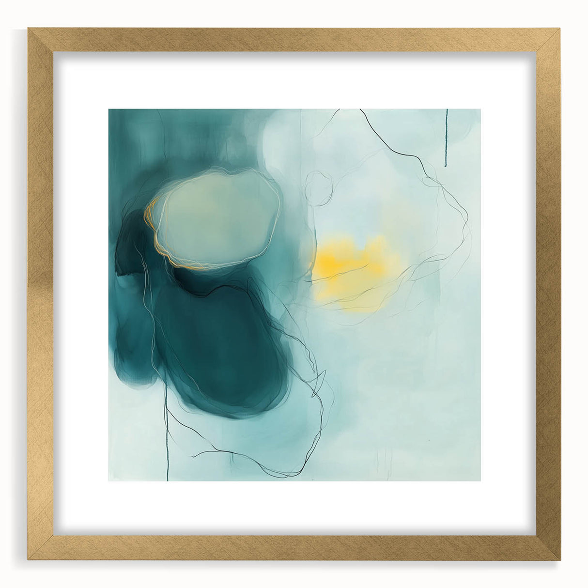 Modern Abstract Wall Art – Teal, Aqua & Yellow Minimalist Canvas