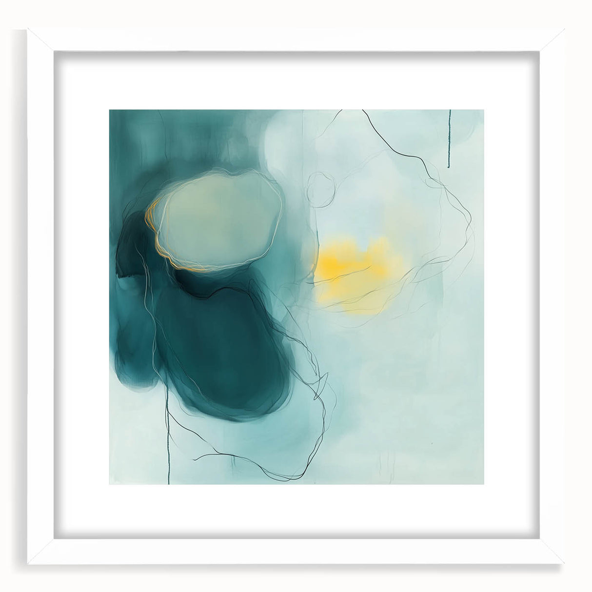 Modern Abstract Wall Art – Teal, Aqua & Yellow Minimalist Canvas