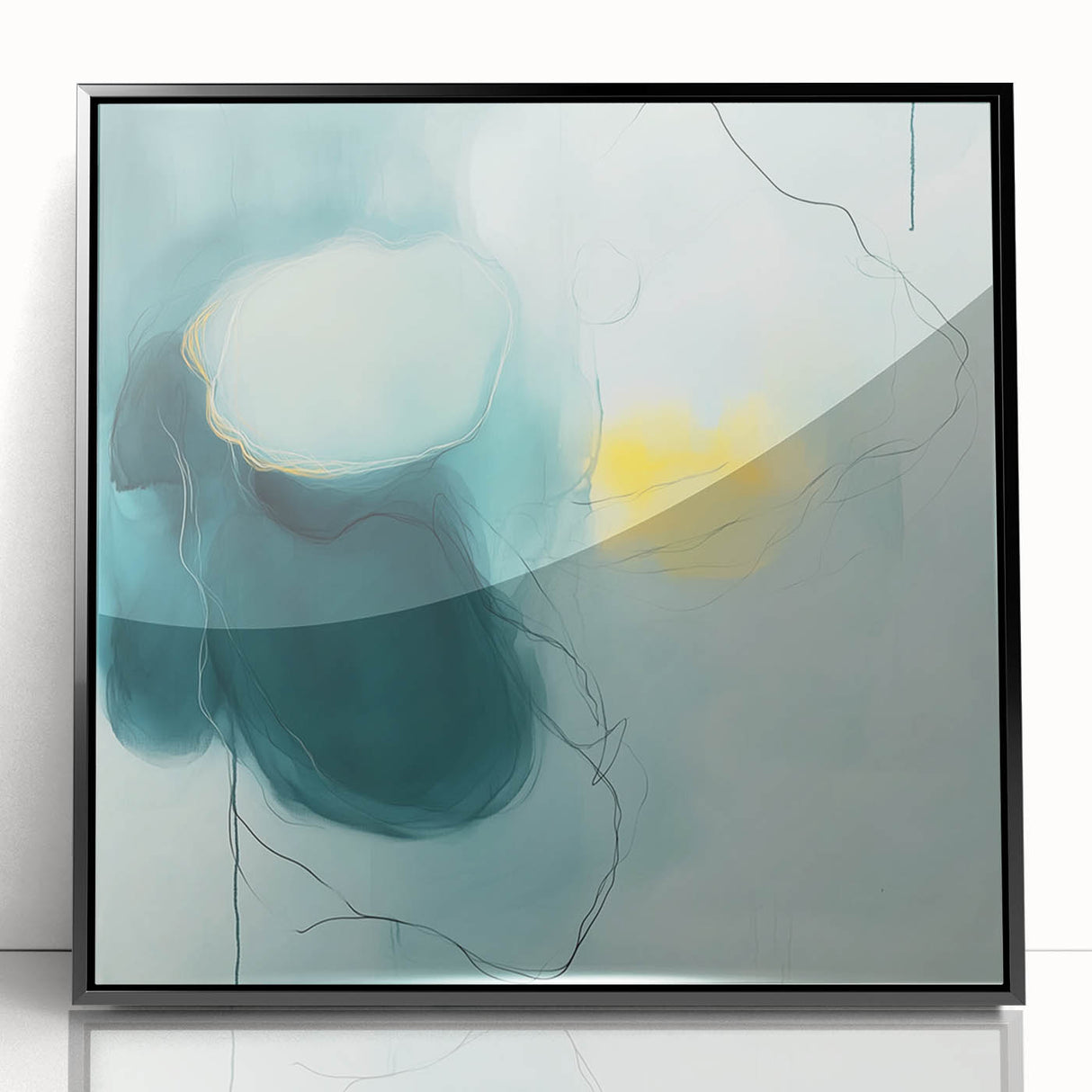 Modern Abstract Wall Art – Teal, Aqua & Yellow Minimalist Canvas