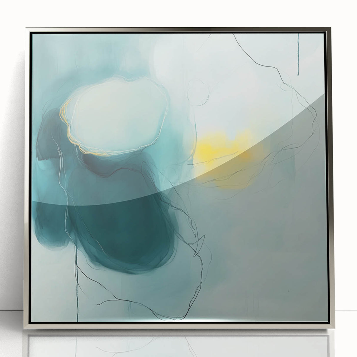 Modern Abstract Wall Art – Teal, Aqua & Yellow Minimalist Canvas