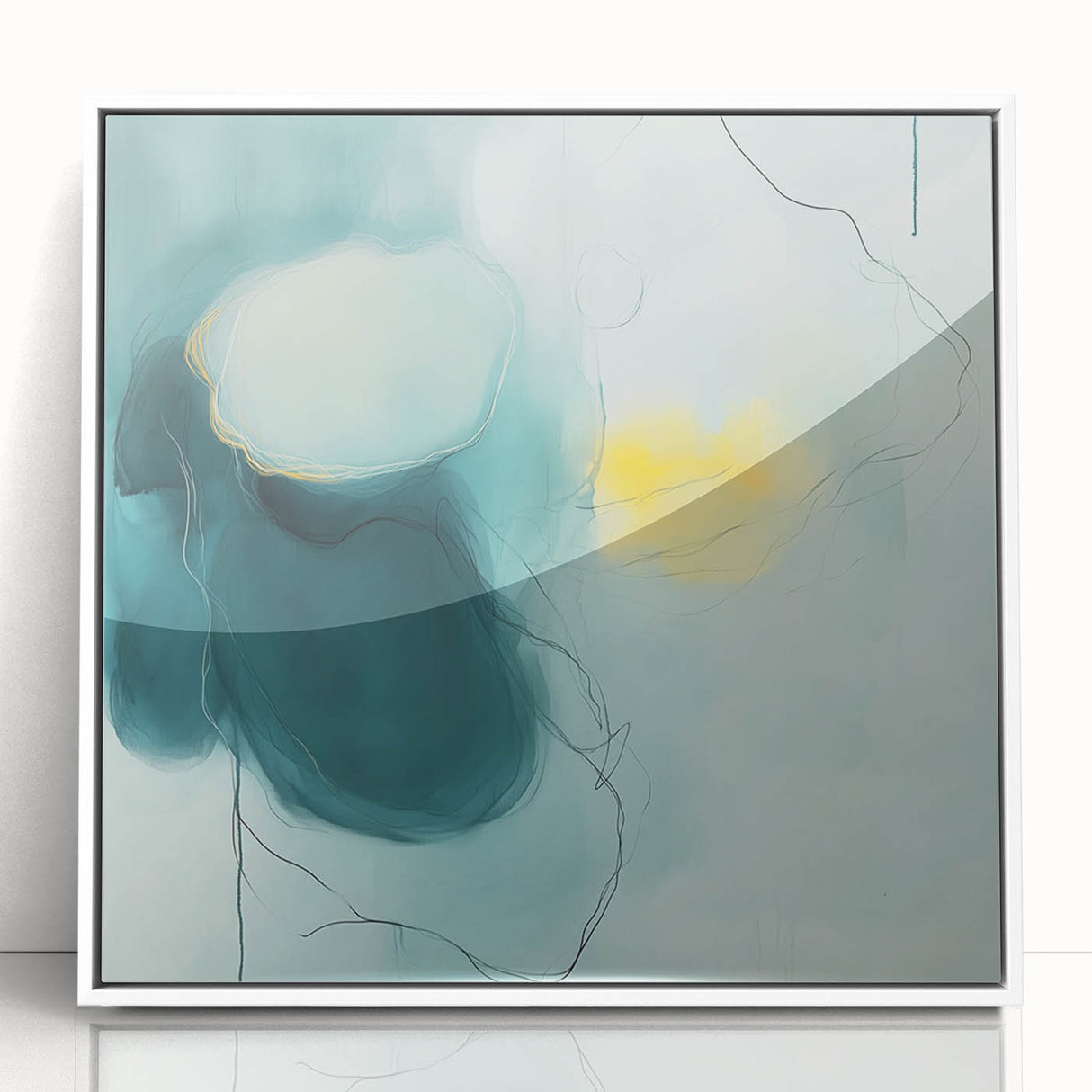 Modern Abstract Wall Art – Teal, Aqua & Yellow Minimalist Canvas