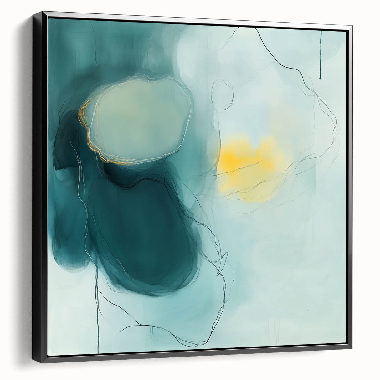 Modern Abstract Wall Art – Teal, Aqua & Yellow Minimalist Canvas