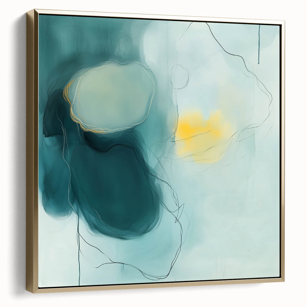 Modern Abstract Wall Art – Teal, Aqua & Yellow Minimalist Canvas
