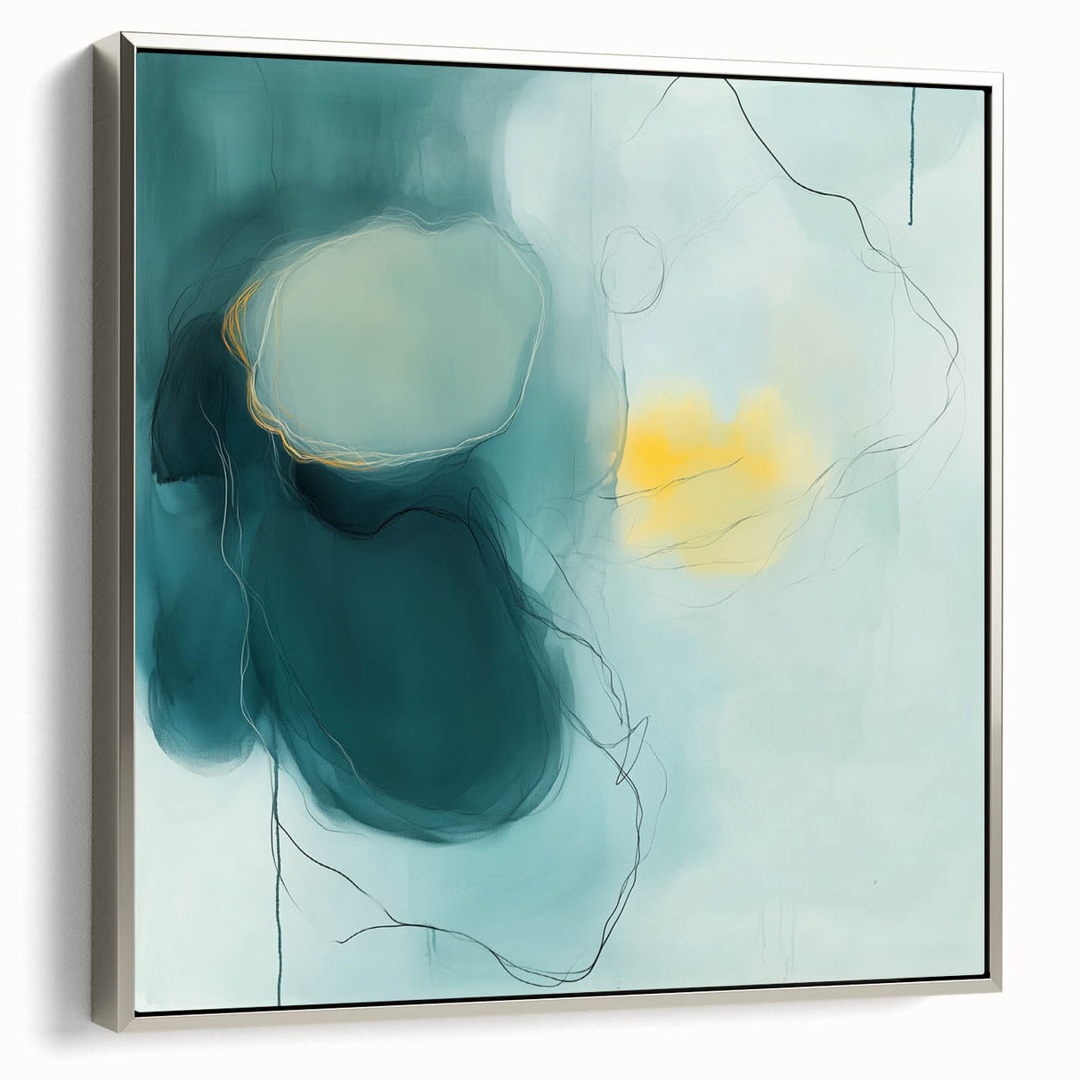 Modern Abstract Wall Art – Teal, Aqua & Yellow Minimalist Canvas