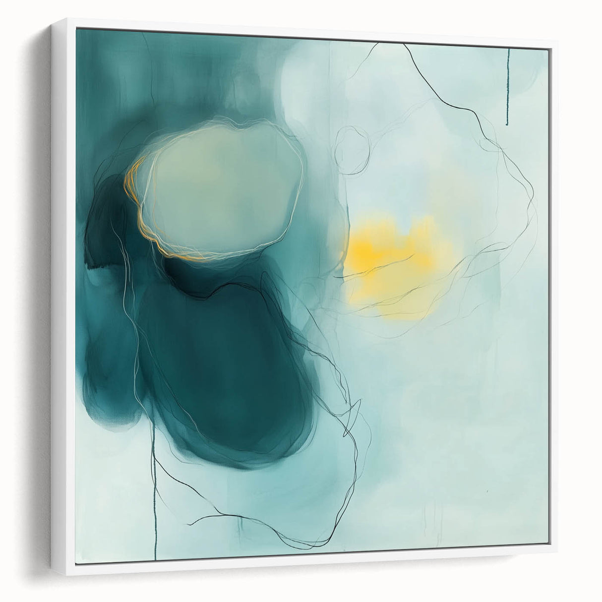 Modern Abstract Wall Art – Teal, Aqua & Yellow Minimalist Canvas