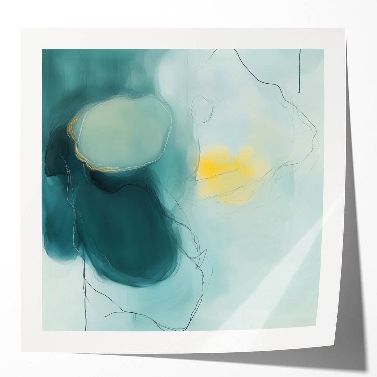 Modern Abstract Wall Art – Teal, Aqua & Yellow Minimalist Canvas