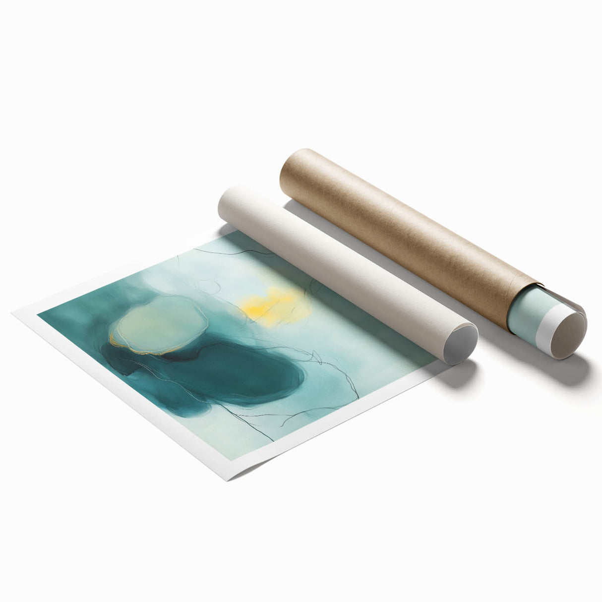 Modern Abstract Wall Art – Teal, Aqua & Yellow Minimalist Canvas