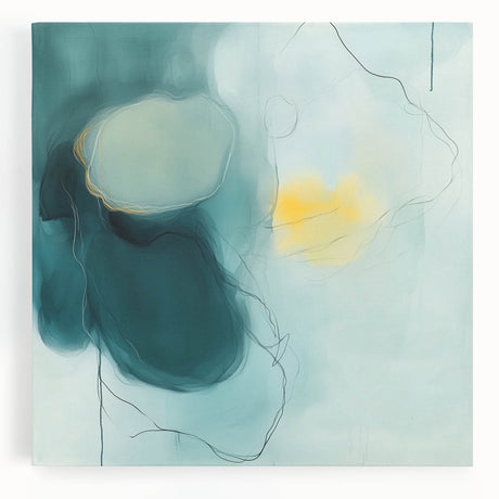 Modern Abstract Wall Art – Teal, Aqua & Yellow Minimalist Canvas