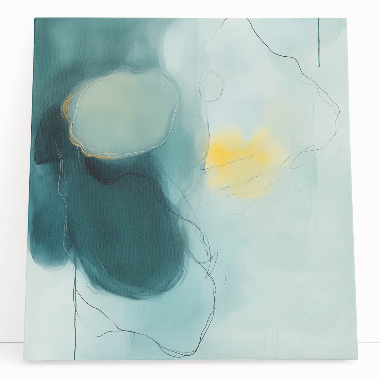 Modern Abstract Wall Art – Teal, Aqua & Yellow Minimalist Canvas