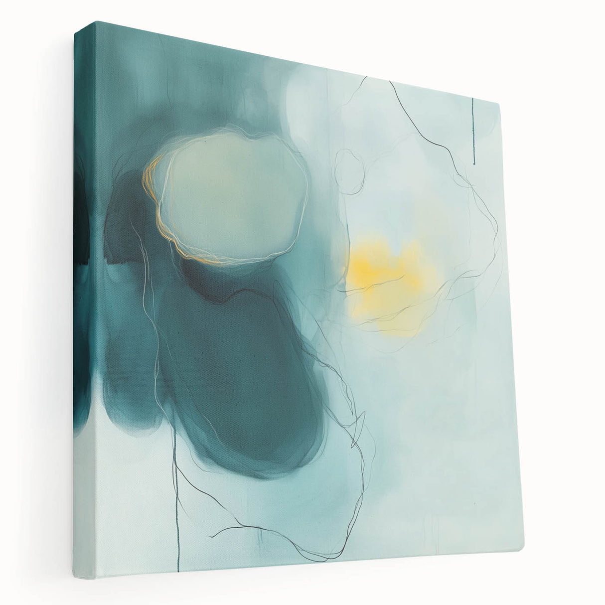 Modern Abstract Wall Art – Teal, Aqua & Yellow Minimalist Canvas