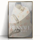 Framed abstract figurative art piece with gold accents, showcasing vibrant colors and dynamic shapes, perfect for modern home decor or office settings.