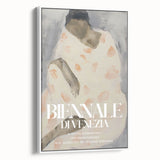 Abstract figurative framed canvas artwork in a sleek white frame, showcasing vibrant colors and dynamic shapes, ideal for modern home decor and artistic expression.