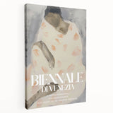 Abstract figurative stretched canvas artwork showcasing vibrant colors and dynamic shapes, emphasizing contemporary artistic expression in a side view display.