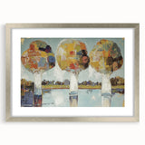 Abstract floral frame with silver mat, showcasing vibrant colors and intricate designs, perfect for enhancing modern home decor or gallery displays.