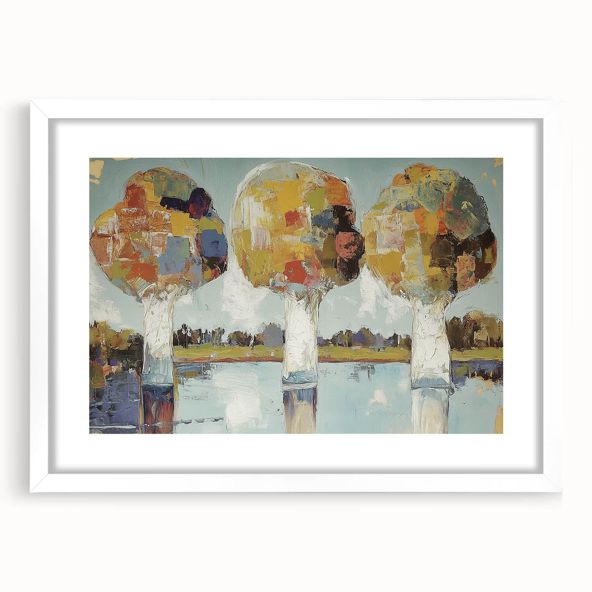 Abstract floral frame art with a white mat, showcasing vibrant colors and intricate designs, perfect for enhancing home decor or office space aesthetics. This artwork adds a touch of elegance and creativity to any interior setting.