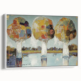 Framed canvas artwork showcasing an abstract floral design in vibrant colors, set against a white background, highlighting the elegant side view and intricate details. Ideal for modern home decor, adding a touch of sophistication to any room.