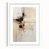 Abstract minimalist wall art framed in white with a mat, showcasing a sleek design. Ideal for modern decor, enhancing any living space with elegance.