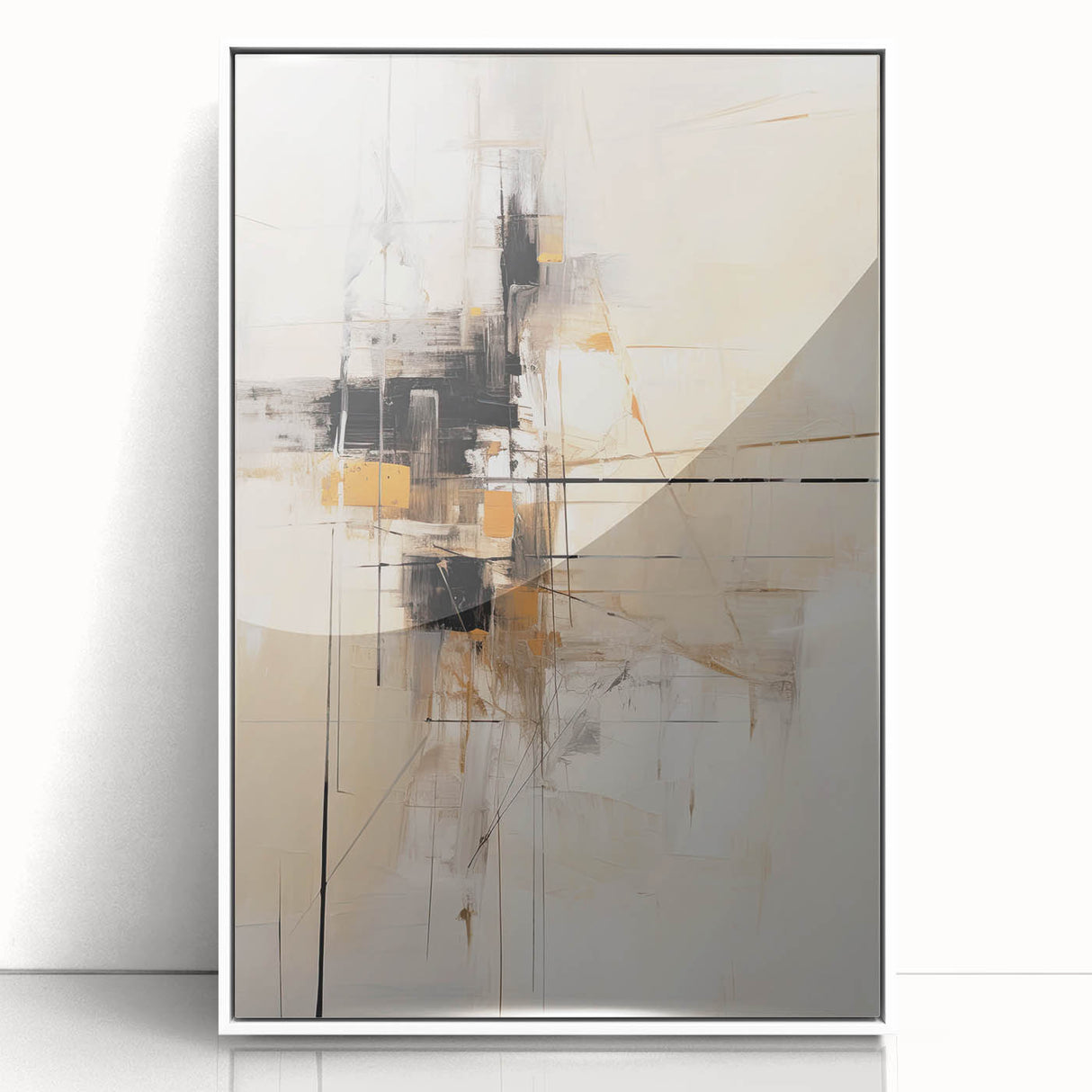 Framed acrylic wall art featuring an abstract minimalist design in soft white tones, showcasing a contemporary aesthetic perfect for modern decor.