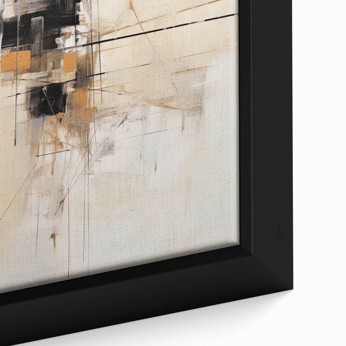 Close-up of a framed abstract minimalist wall art canvas featuring soft blue and beige tones, perfect for modern home decor. Ideal for adding elegance to living spaces.