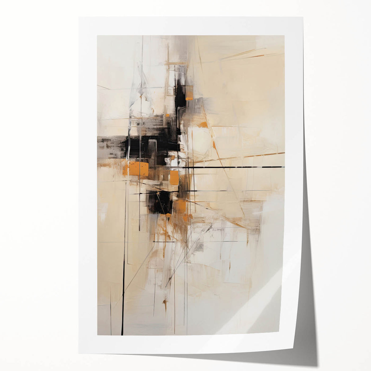 Abstract minimalist wall art print showcasing soft pastel colors and geometric shapes, rolled for easy shipping and ideal for modern home decor.
