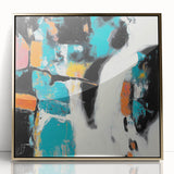 Colorful Abstract Wall Art – Teal, Orange & Black Modern Canvas