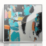 Colorful Abstract Wall Art – Teal, Orange & Black Modern Canvas