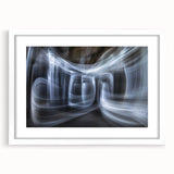 Swirling Light Motion Wall Art – Abstract White Energy Photography