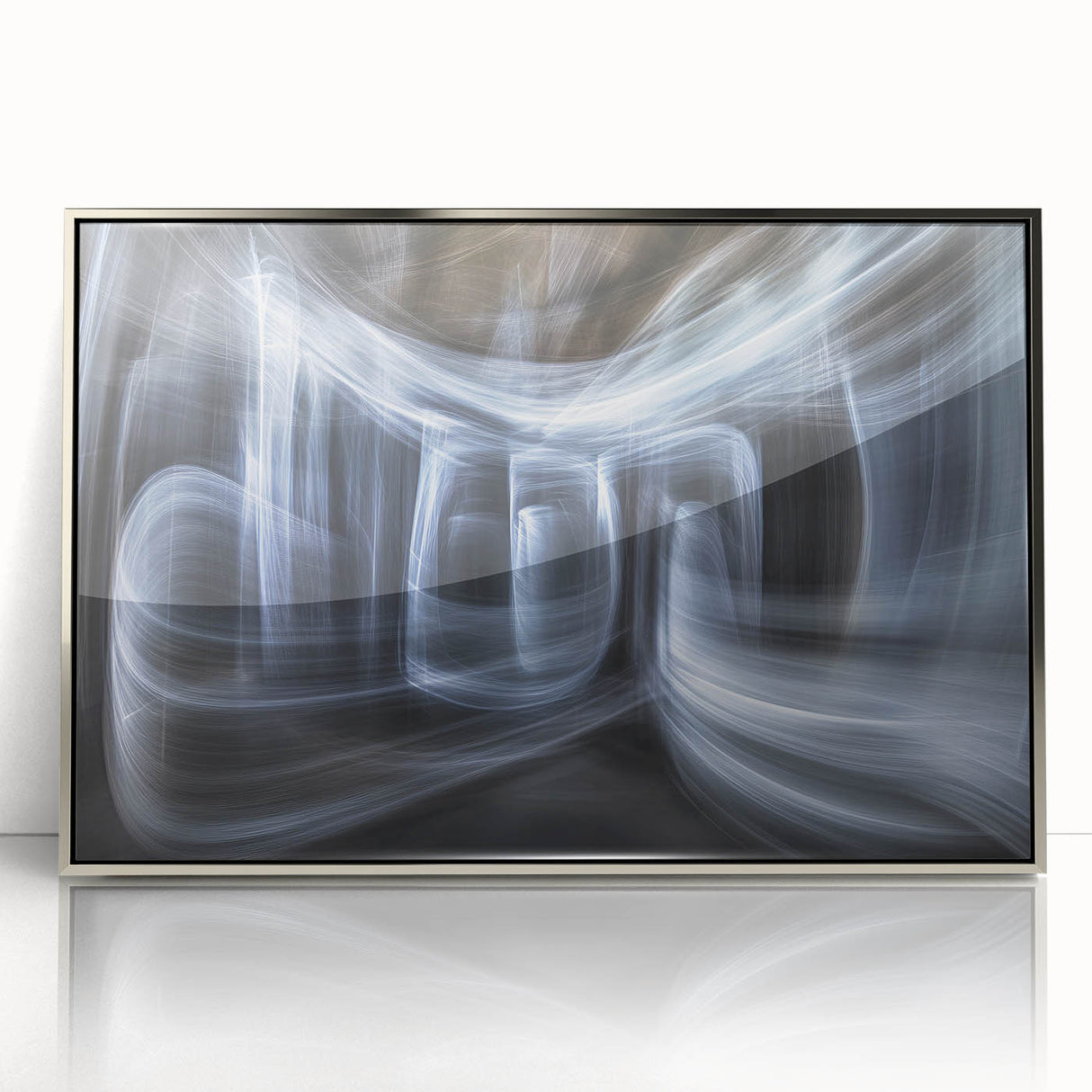 Swirling Light Motion Wall Art – Abstract White Energy Photography