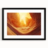 Framed landscape artwork featuring intricate cave designs, presented in a sleek black frame with a white mat, perfect for contemporary home décor.