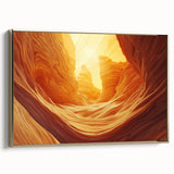 Framed canvas artwork showcasing a landscape with a cave scene, featuring gold accents and a sophisticated side view. Perfect for modern home decor and art enthusiasts.