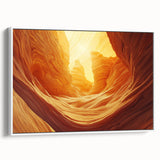 Framed canvas artwork depicting a serene landscape with caves, showcasing earthy tones and intricate details, ideal for home decor in a modern setting.