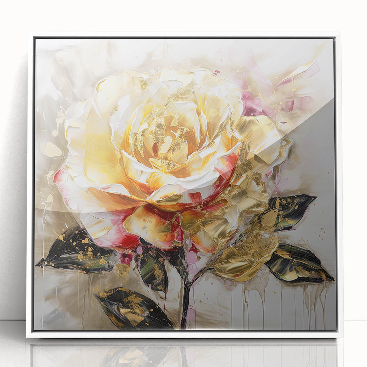 Golden Rose Wall Art – Elegant Floral Canvas for Living Room