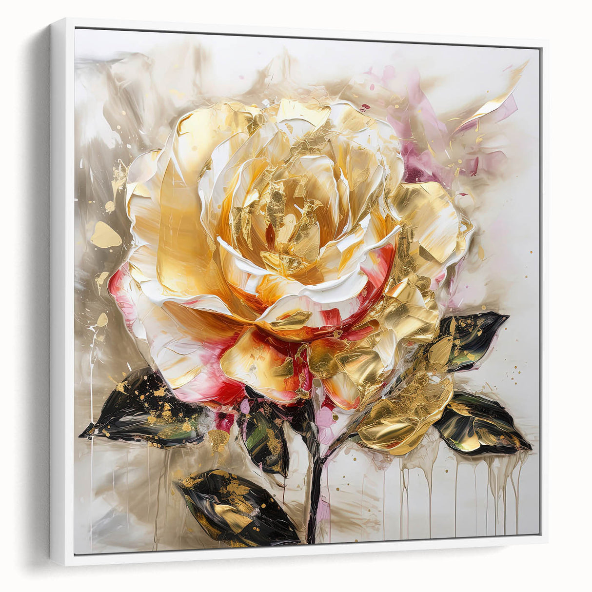 Golden Rose Wall Art – Elegant Floral Canvas for Living Room