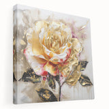 Golden Rose Wall Art – Elegant Floral Canvas for Living Room