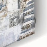 Close-up of abstract architecture wall art printed on acrylic glass, showcasing vibrant colors and intricate geometric patterns, perfect for modern home decor.