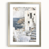 Abstract architectural wall art framed in silver with a white mat, showcasing geometric shapes and a modern design, ideal for contemporary decor.