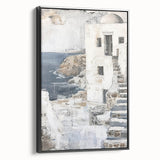 Abstract architectural wall art canvas with a sleek black frame, showcasing geometric shapes and modern design elements, ideal for contemporary home decor.