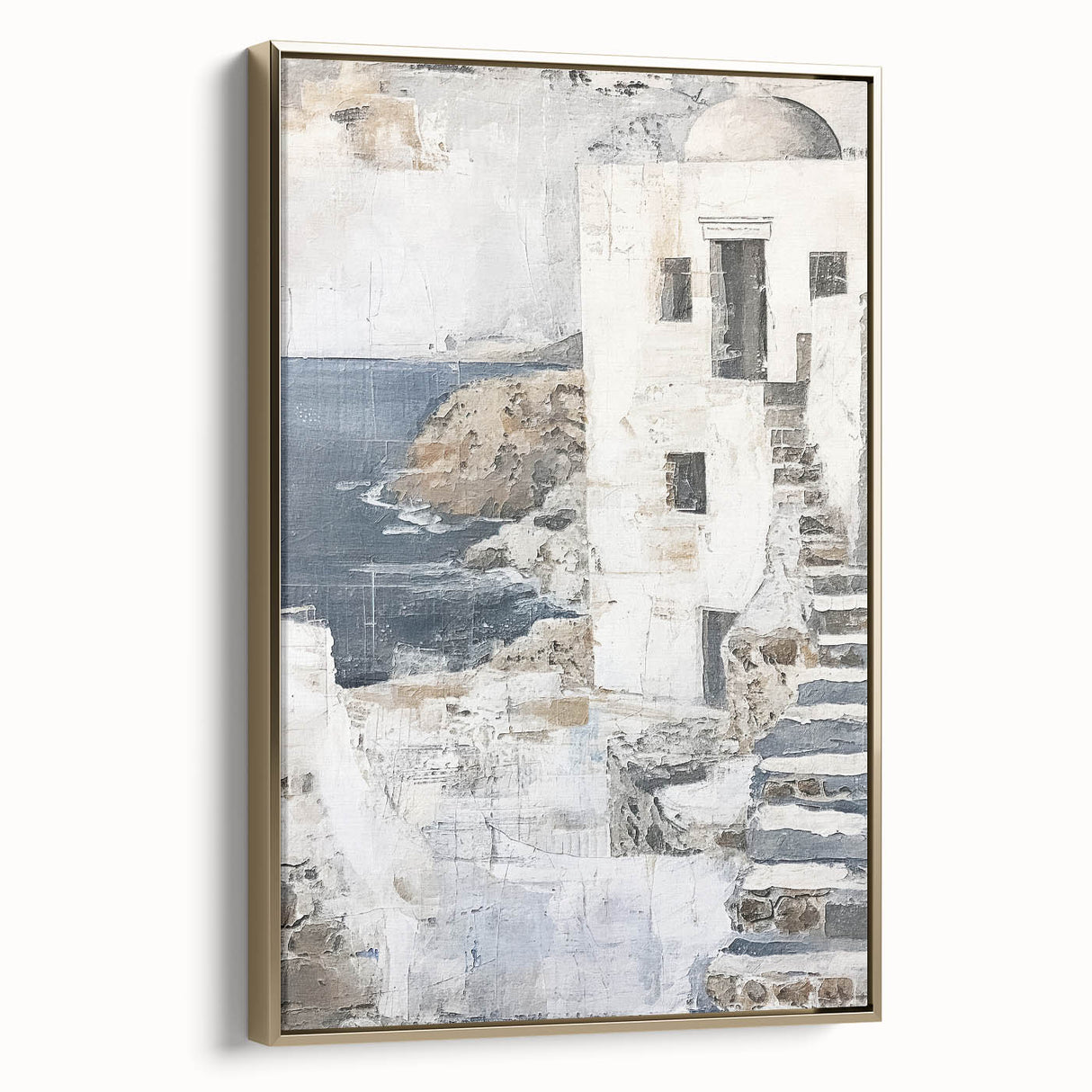 Framed abstract architecture wall art in gold tones, showcasing a modern design with intricate geometric patterns, perfect for contemporary decor.