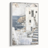 Framed abstract architecture wall art showcasing geometric patterns in white and gray tones, perfect for modern home decor. Ideal for enhancing contemporary interiors.