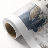 Abstract architecture wall art on rolled canvas showcasing vibrant geometric patterns in blue, yellow, and gray, ideal for modern home decor.