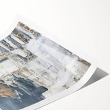 Abstract architectural wall art print showcasing geometric shapes and vibrant colors, rolled for easy shipping in a protective cardboard tube. Ideal for modern decor.